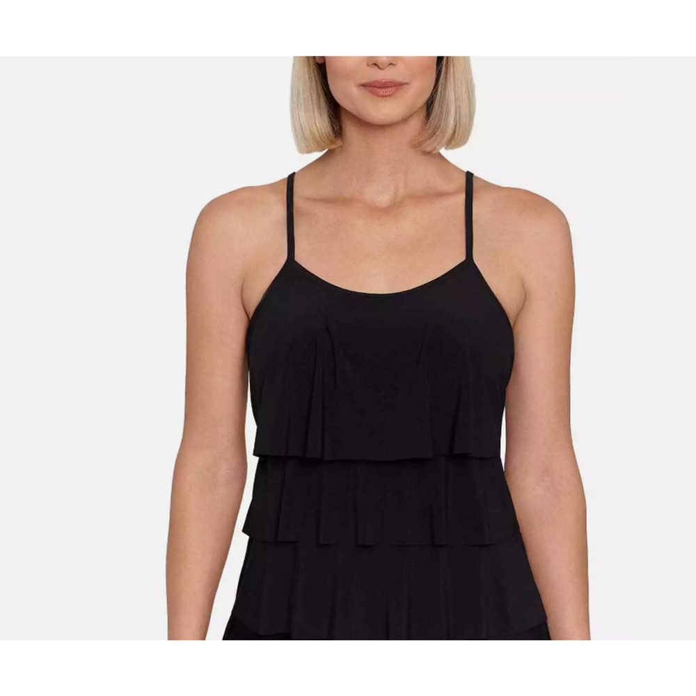 Swim Solutions Women's Triple-Tier Tankini Top - 8 - Black 10385